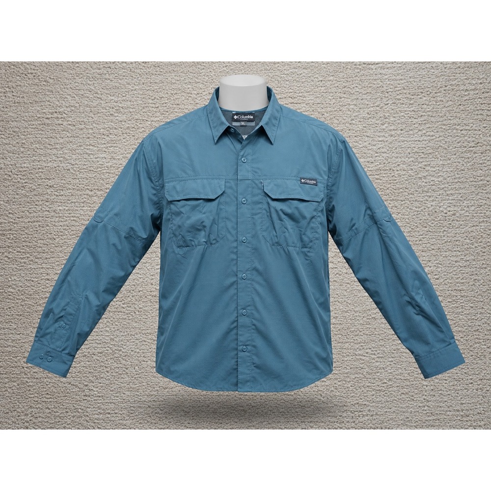 Columbia M6. Men's Silver Ridge Long Sleeve Blue Ripstop Fishing Hiking Shirt XL